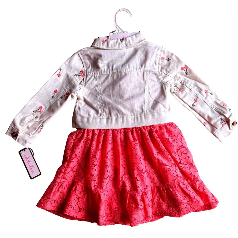 3pc Dress Set Toddler 24M Pink White NWT Cherry Blossom Lace Jacket NWT